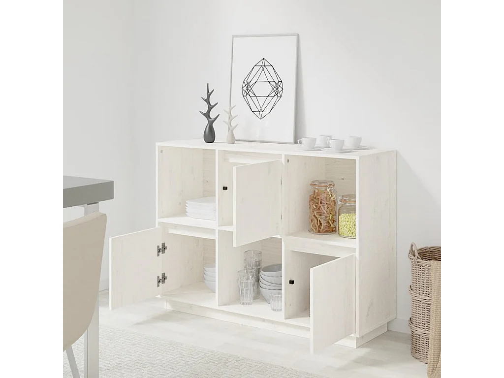 Sideboard Weiß Anrichte 110,5x35x80 cm Massivholz Kiefer -RM33842