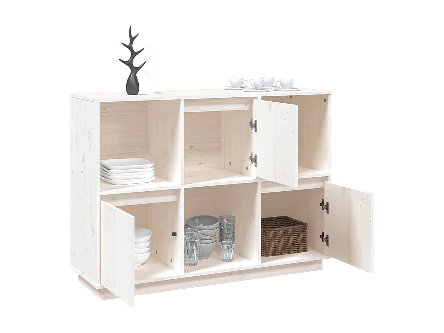 Sideboard Weiß Anrichte 110,5x35x80 cm Massivholz Kiefer -RM33842