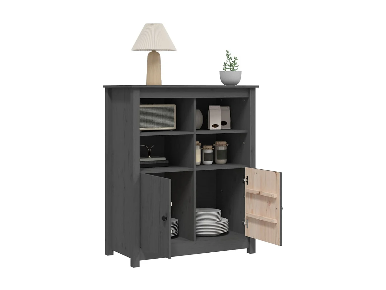 Sideboard Grau - Lowboard 83x41,5x100 cm Massivholz Kiefer -RM47737