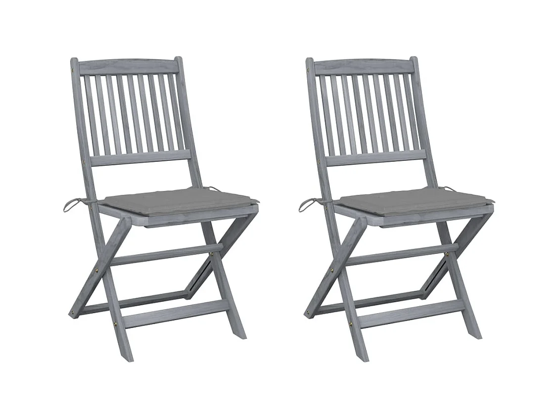 Chaises pliables d'extérieur 2 pcs avec coussins Bois d'acacia SEF95485
