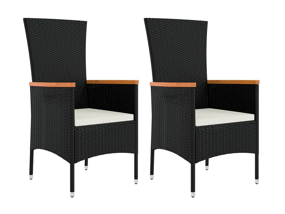 Cadeiras de jardim com almofadões 2 pcs vime PE preto PT386123