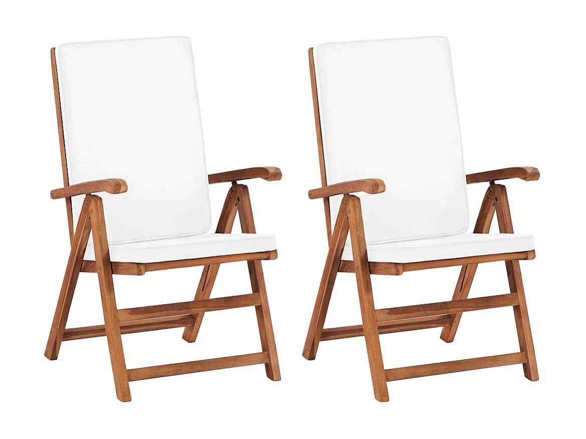 Chaises inclinables 2 pcs avec coussins Teck solide Crème SEF72103