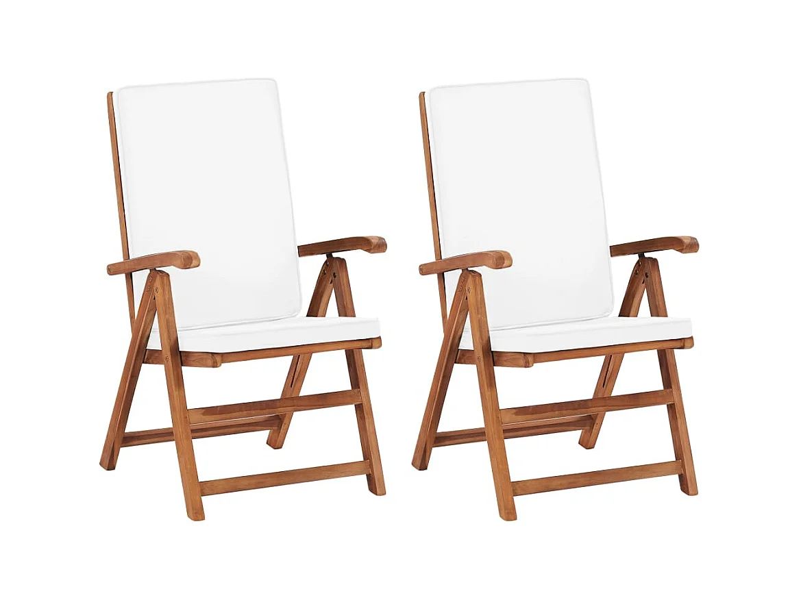 Chaises inclinables 2 pcs avec coussins Teck solide Crème SEF72103