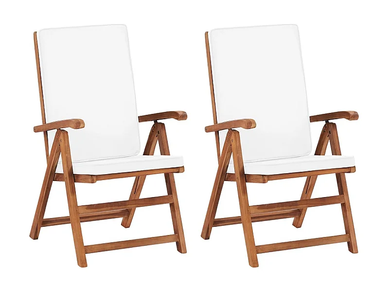 Chaises inclinables 2 pcs avec coussins Teck solide Crème SEF72103
