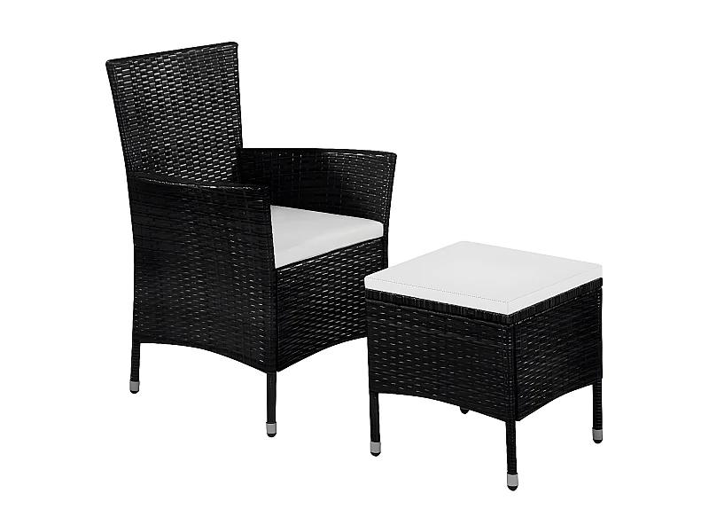 Sillas de jardín y taburete con cojines ratán sintético negro ES54190