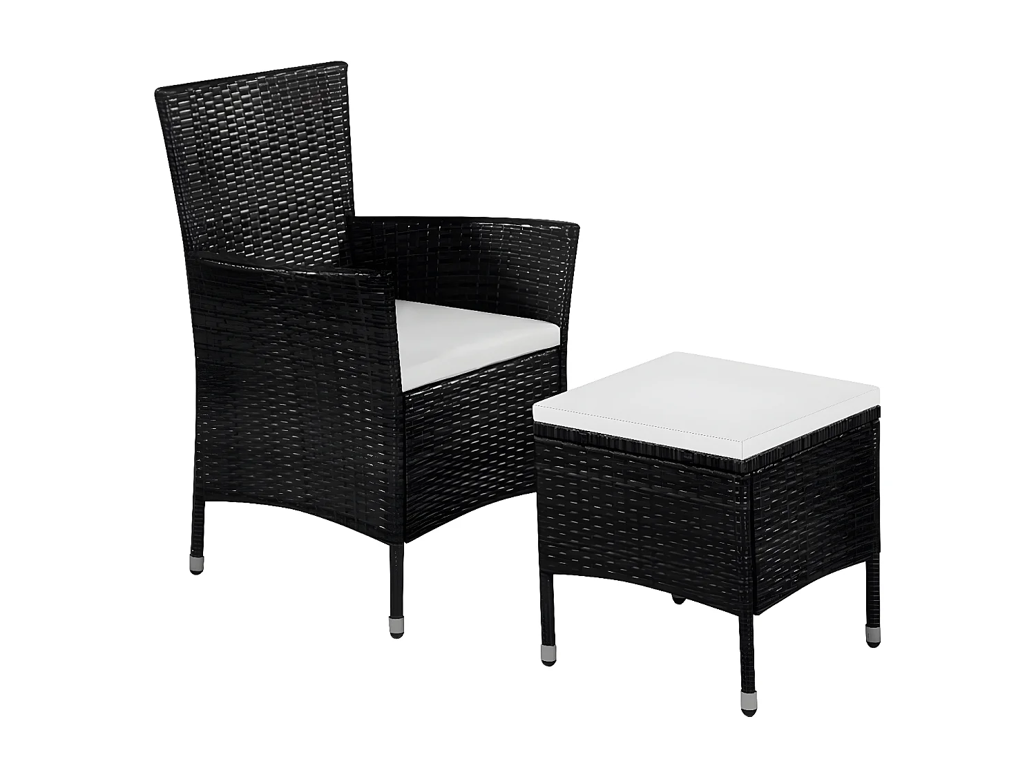 Sillas de jardín y taburete con cojines ratán sintético negro ES54190