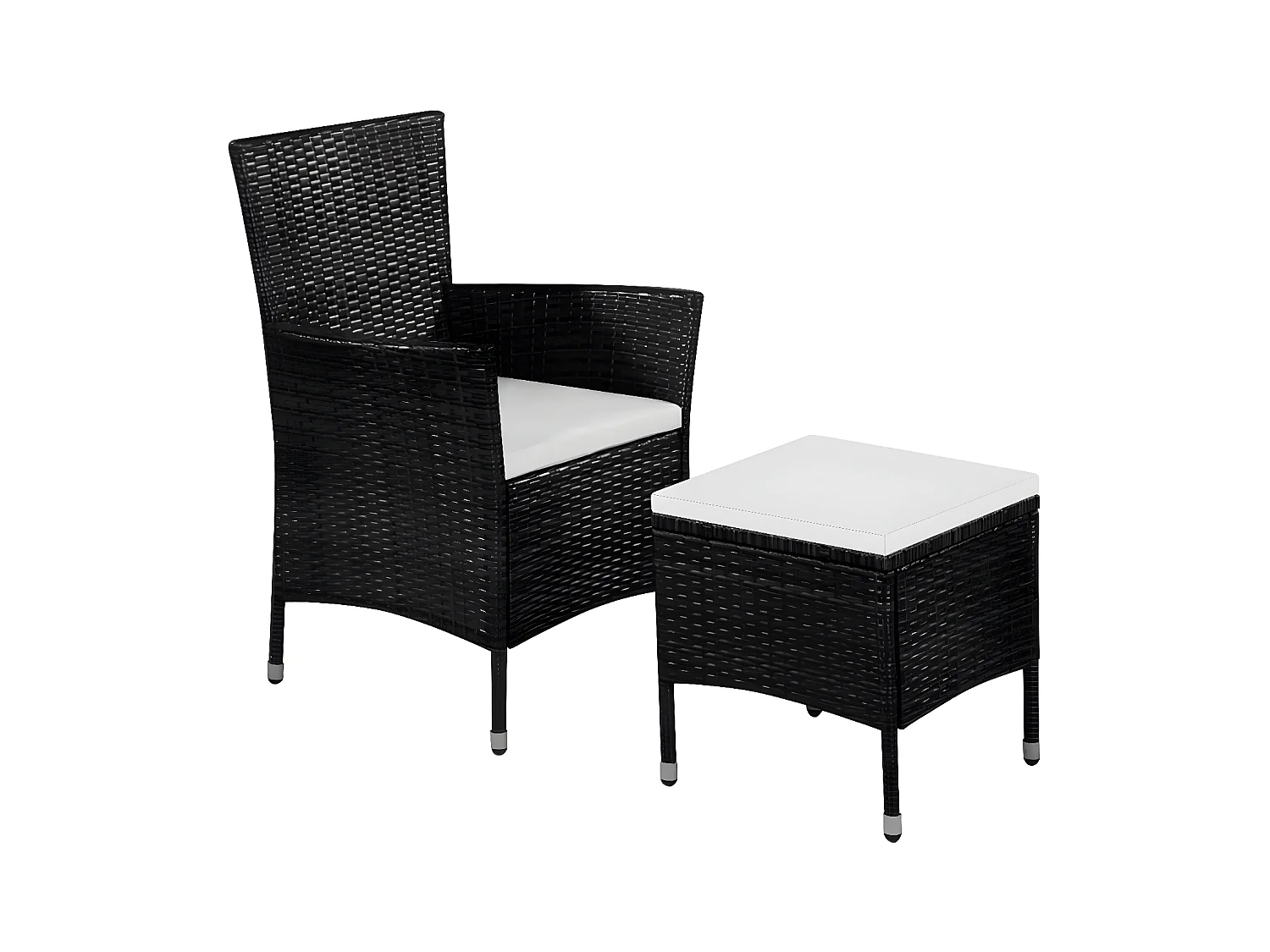 Chaise et tabouret d'extérieur et coussins Résine tressée Noir SEF41449