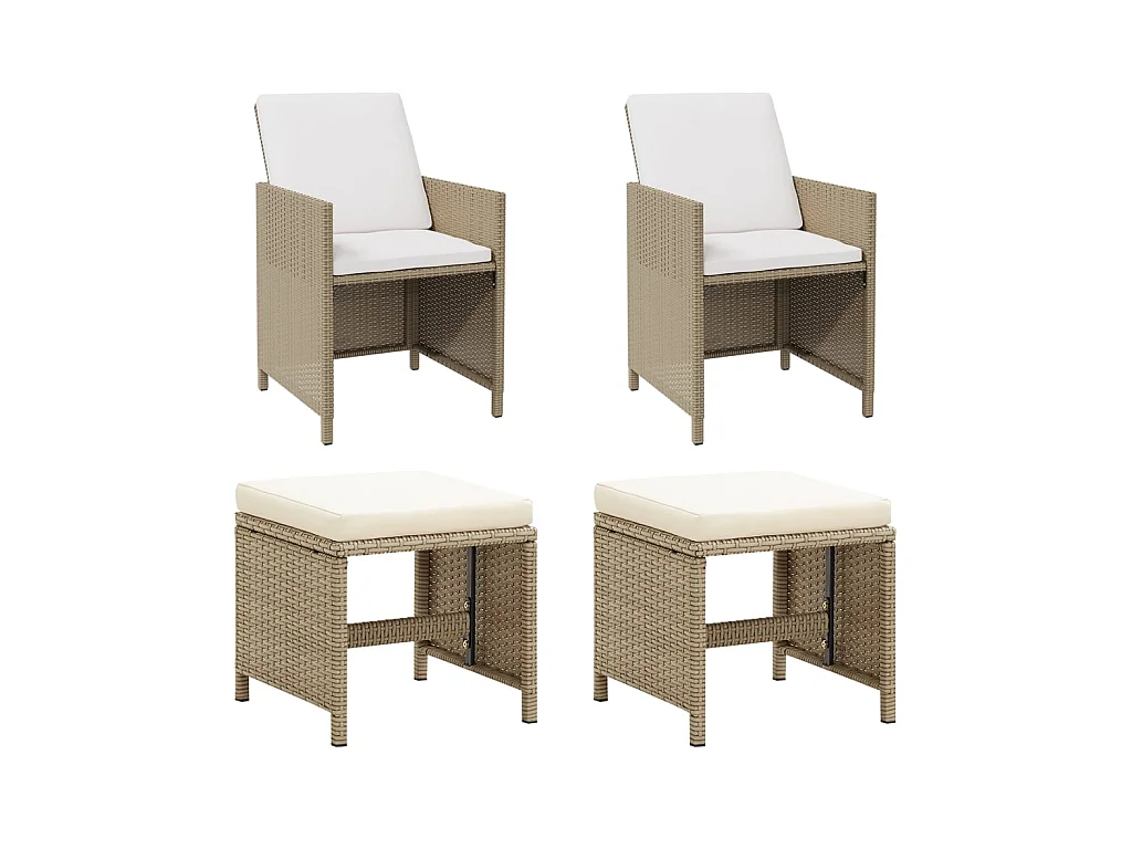 Chaises de jardin avec tabourets 2 pcs Résine tressée Beige SEF19827