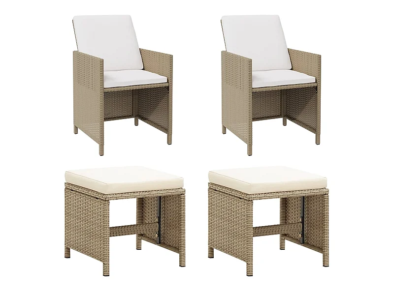 Chaises de jardin avec tabourets 2 pcs Résine tressée Beige SEF19827