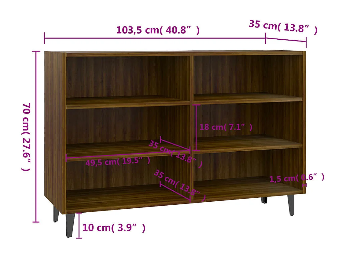 Sideboard Lowboard - Braun Eichen-Optik 103,5x35x70 cm Holzwerkstoff -RM26783