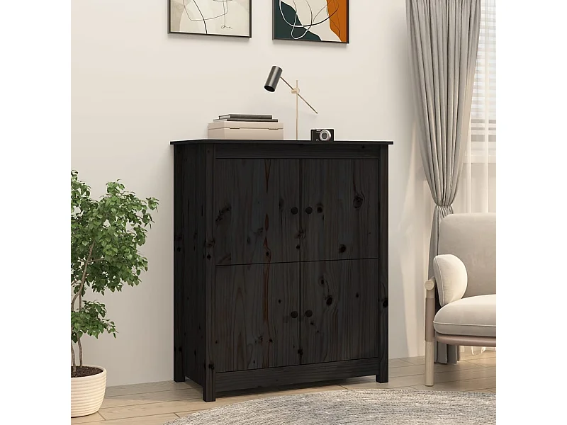 Sideboard Schwarz Anrichte 83x41,5x100 cm Massivholz Kiefer -RM49780