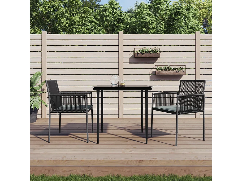 Cadeiras jardim c/ almofadões 2pcs 54x60,5x83,5cm vime PE preto PT921415