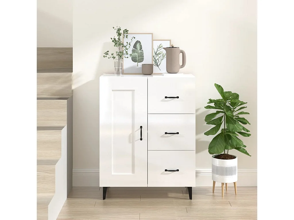 Sideboard Lowboard - Hochglanz-Weiß 69,5x34x90 cm Holzwerkstoff -RM53971