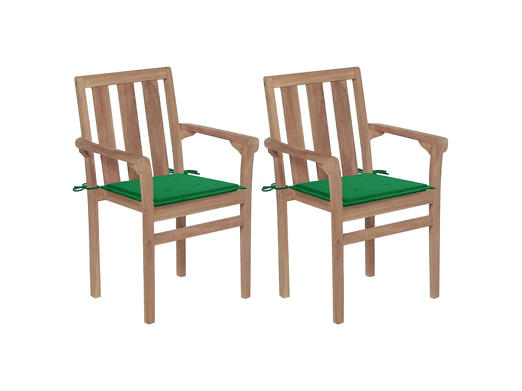 Tuinstoelen 2 st met groene kussens massief teakhout NL69905