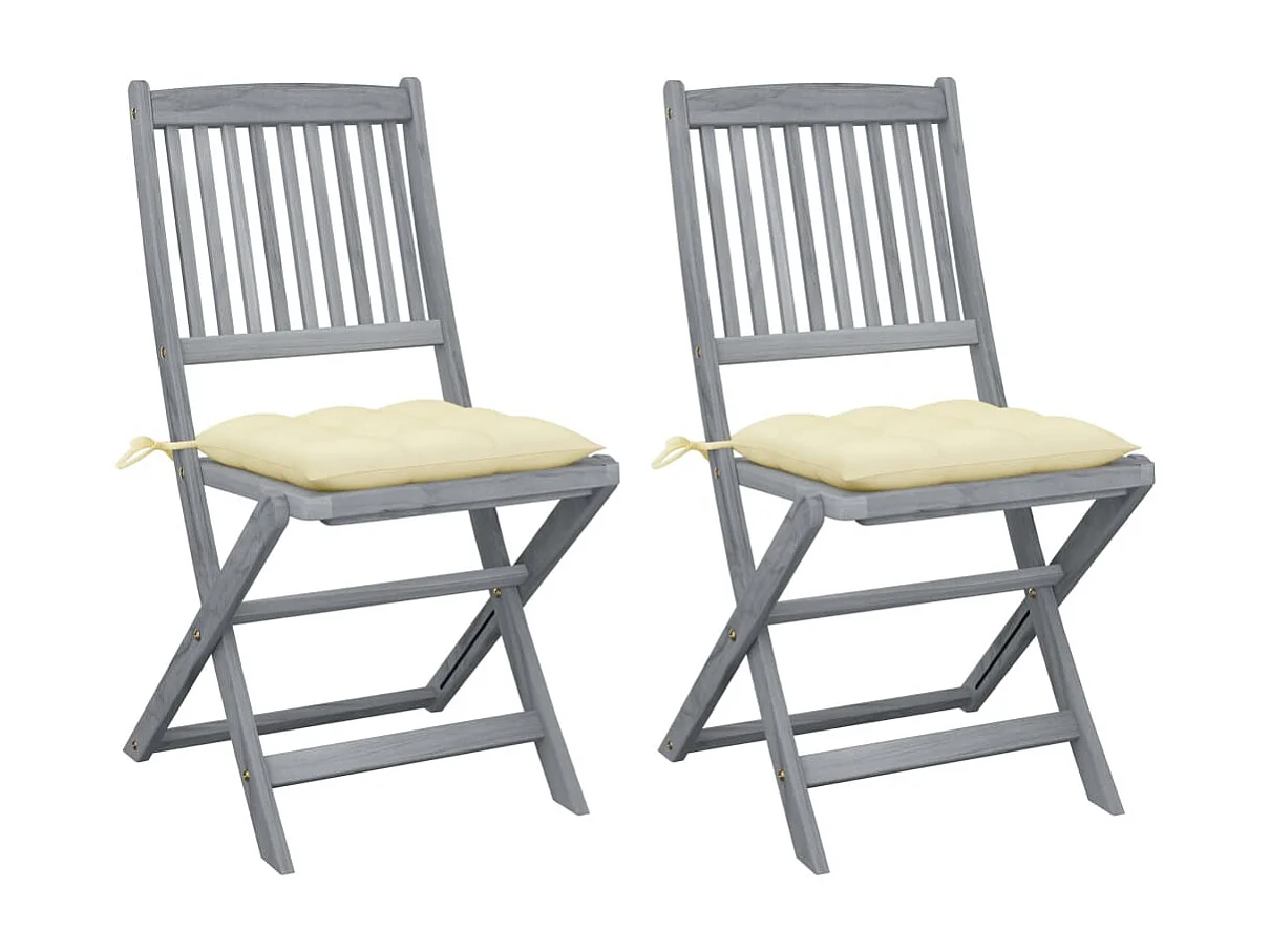 Klappbare Gartenstühle 2 Stk.| Outdoor-Stuhl mit Kissen Massivholz Akazie -gkd871692