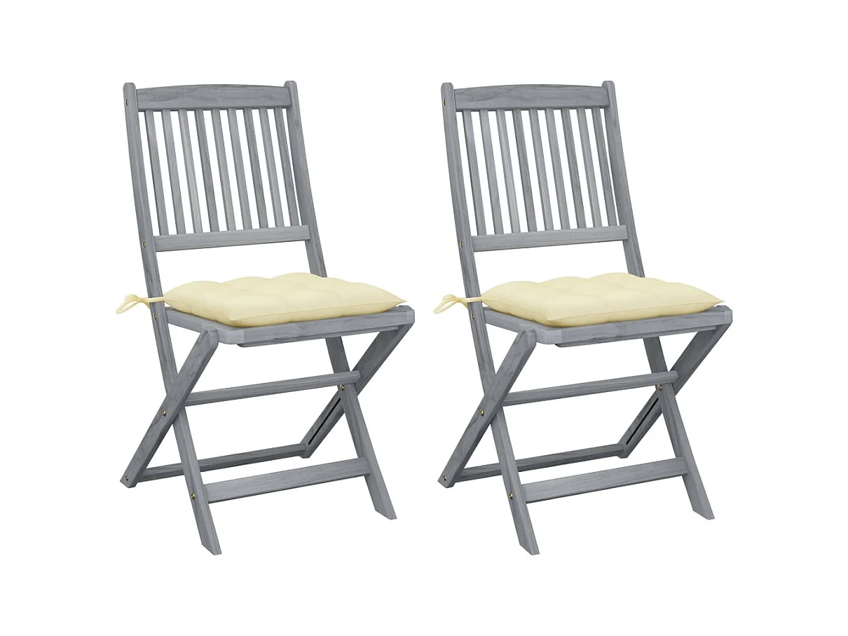 Chaises pliables d'extérieur 2 pcs avec coussins Bois d'acacia SEF95694