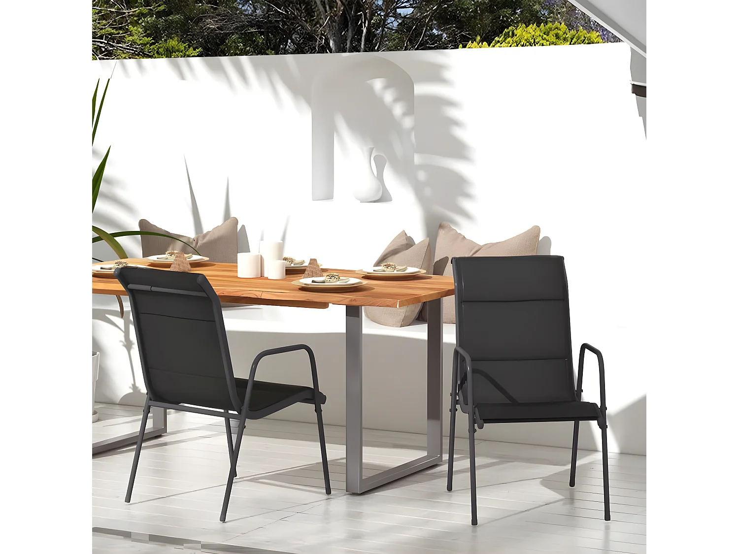 Chaises de jardin 2 pcs Acier et textilène Noir SEF40429