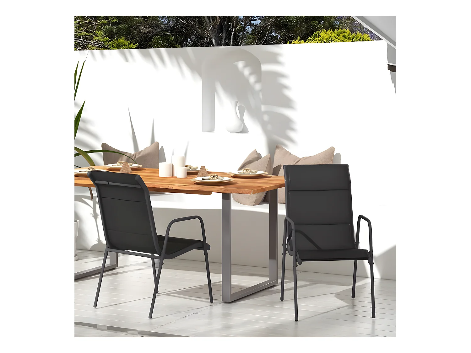 Chaises de jardin 2 pcs Acier et textilène Noir SEF40429