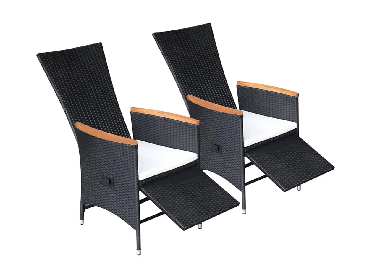 Chaise inclinable de jardin 2pc et coussins Résine tressée Noir SEF90862
