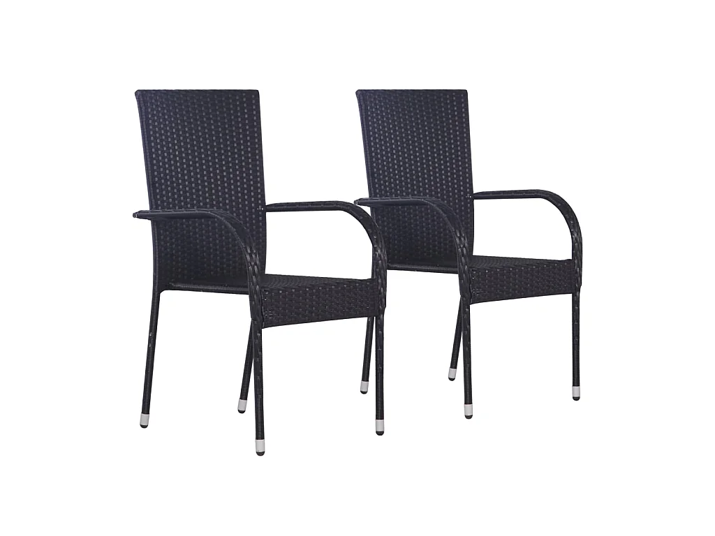 Chaises empilables d'extérieur 2 pcs Résine tressée Noir SEF46682