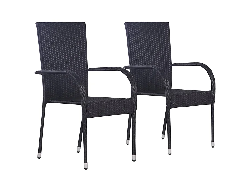 Chaises empilables d'extérieur 2 pcs Résine tressée Noir SEF46682