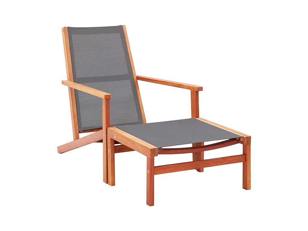 Chaise de jardin et repose-pied Gris Eucalyptus et textilène SEF45320