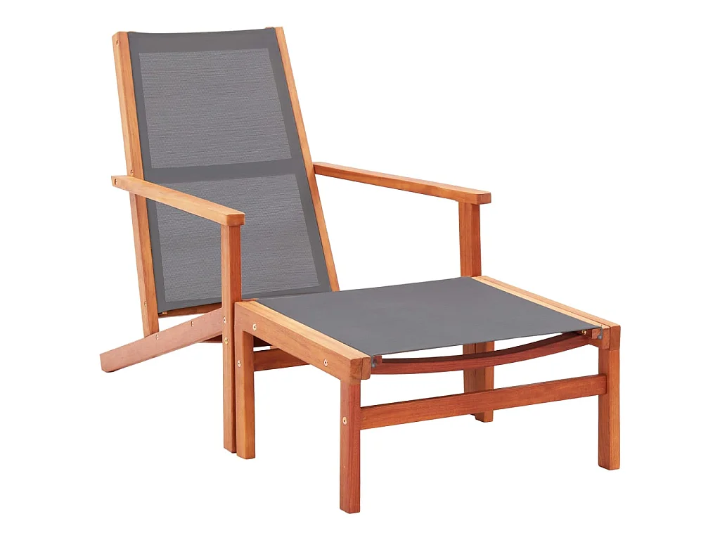 Cadeira de jardim c/ apoio pés eucalipto maciço/textilene cinza PT296468