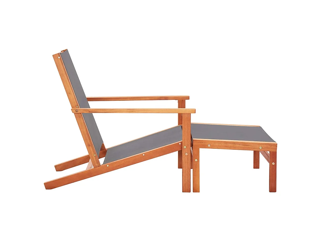 Cadeira de jardim c/ apoio pés eucalipto maciço/textilene cinza PT296468