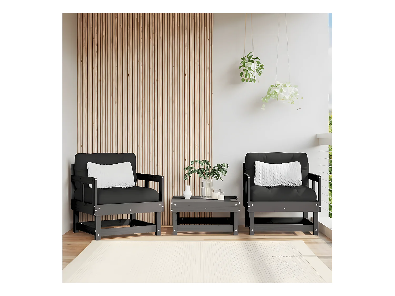 lot de 2 Chaises de jardin avec coussins gris bois de pin massif PWRS44741