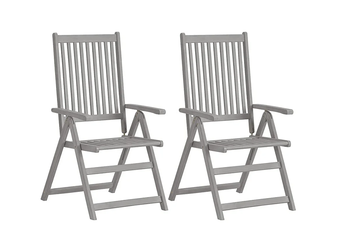 Chaises inclinables de jardin 2 pcs Gris Bois solide d'acacia SEF79731
