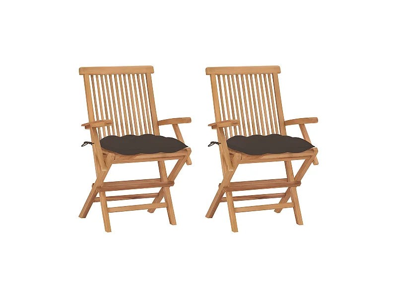 Chaises de jardin avec coussins taupe 2 pcs Bois de teck massif SEF48273