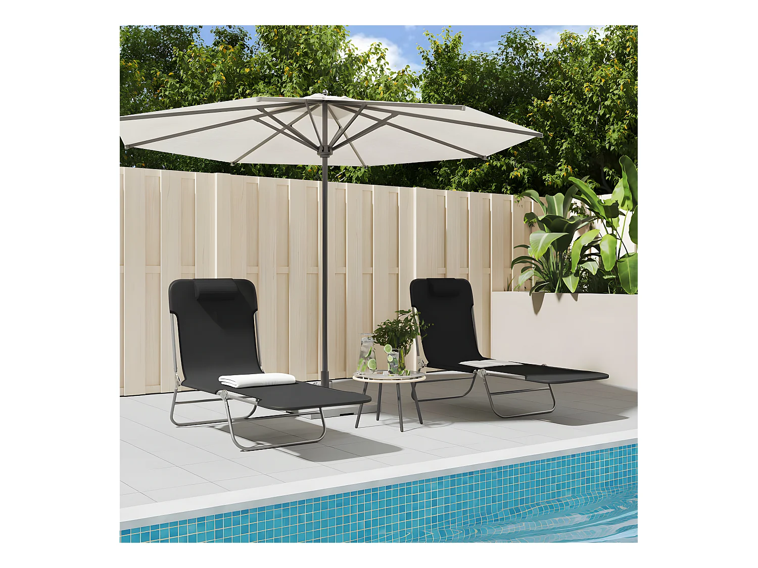 Chaises longues pliables 2 pcs noir textilène et acier PEWV70963