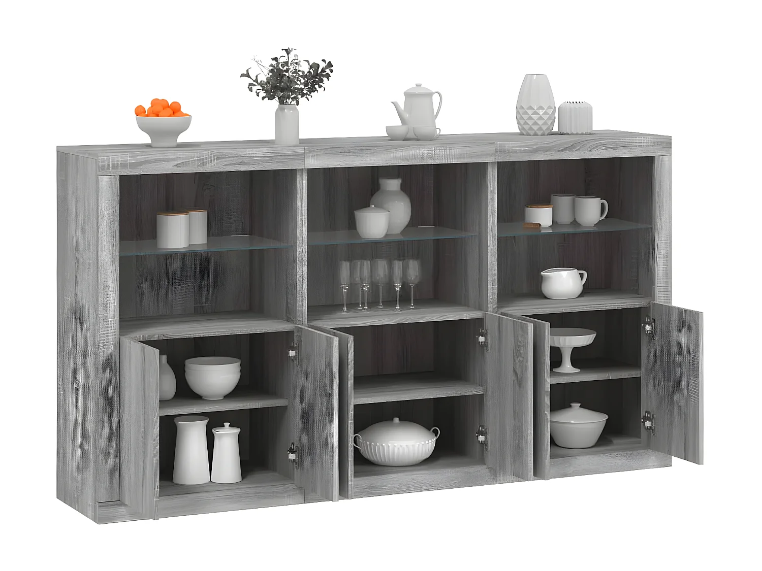 Sideboard Grau Anrichte mit LED-Leuchten Sonoma 181,5x37x100 cm -RM65788