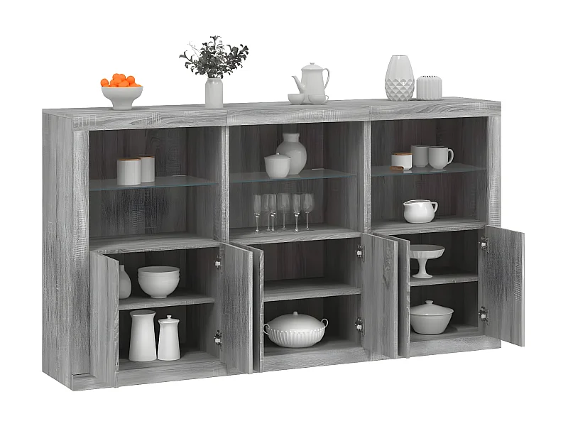 Sideboard Grau Anrichte mit LED-Leuchten Sonoma 181,5x37x100 cm -RM65788