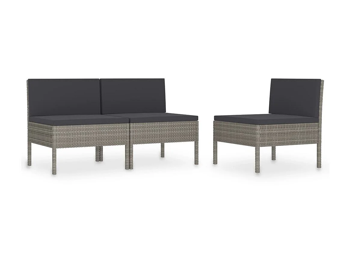 Chaises de jardin 3 pcs avec coussins Résine tressée Gris SEF20514