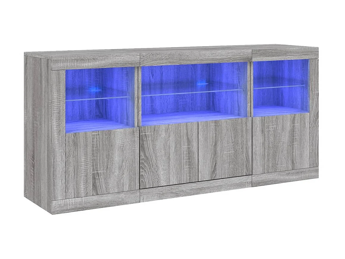 Sideboard Grau Anrichte mit LED-Leuchten Sonoma 142,5x37x67 cm -RM86926