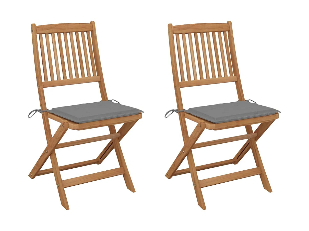Chaises pliables de jardin 2 pcs avec coussins Bois d'acacia SEF41672