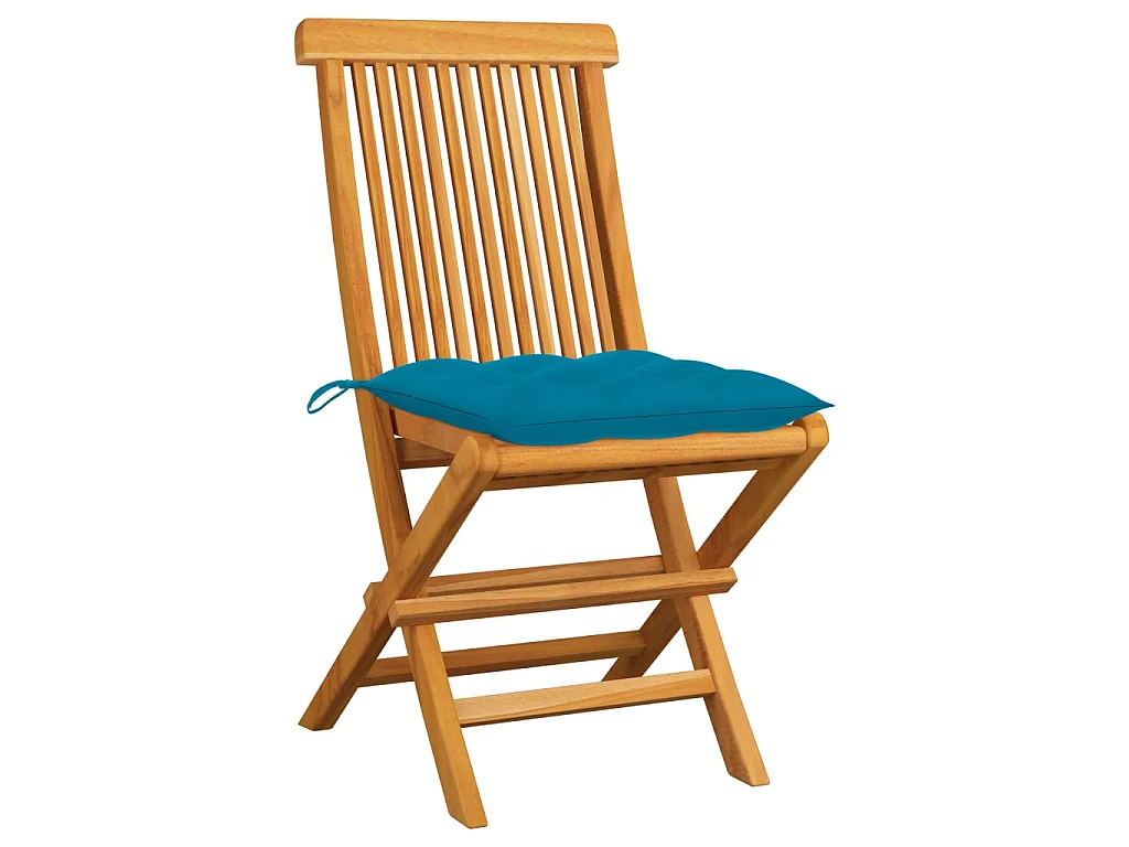 Tuinstoelen 2 st met lichtblauwe kussens massief teakhout NL11497