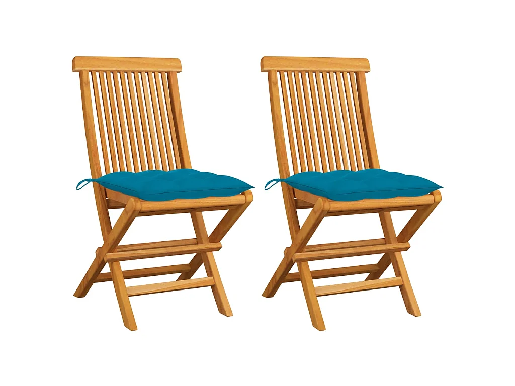 Sillas de jardín 2 uds madera de teca con cojines azul claro ES67272