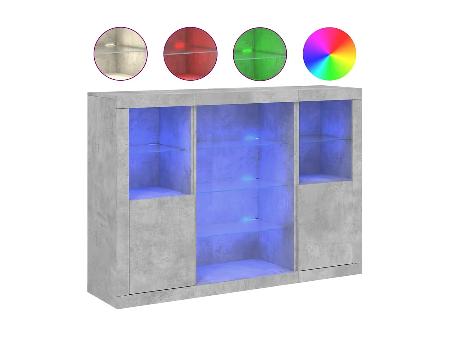 Sideboards mit LED-Leuchten im 3er-Set Anrichten Betongrau Holzwerkstoff -RM29617