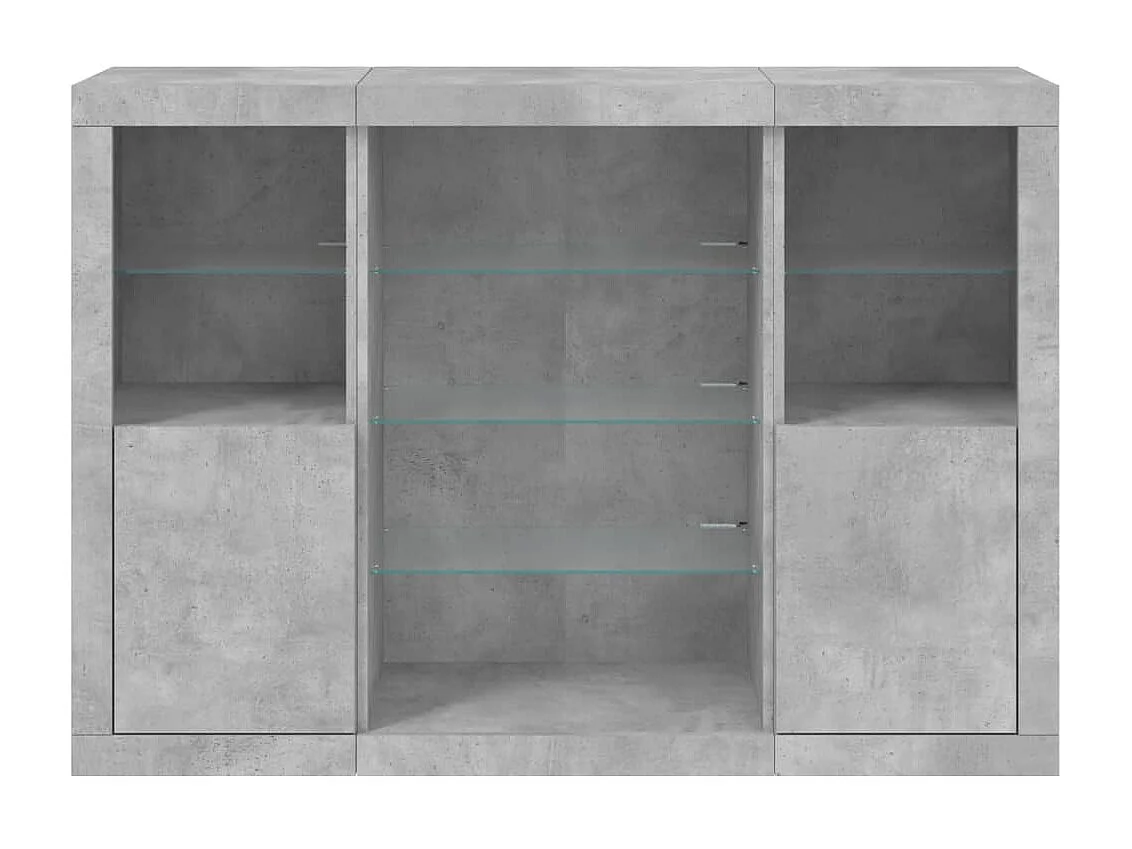Sideboards mit LED-Leuchten im 3er-Set Anrichten Betongrau Holzwerkstoff -RM29617
