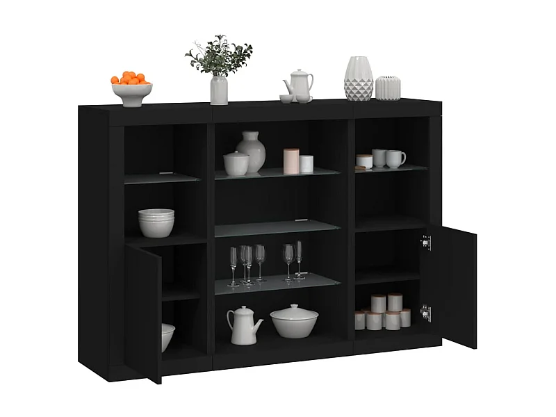 Sideboards Schwarz Anrichten mit LED-Leuchten im 3er-Set Anrichten Holzwerkstoff -RM64060