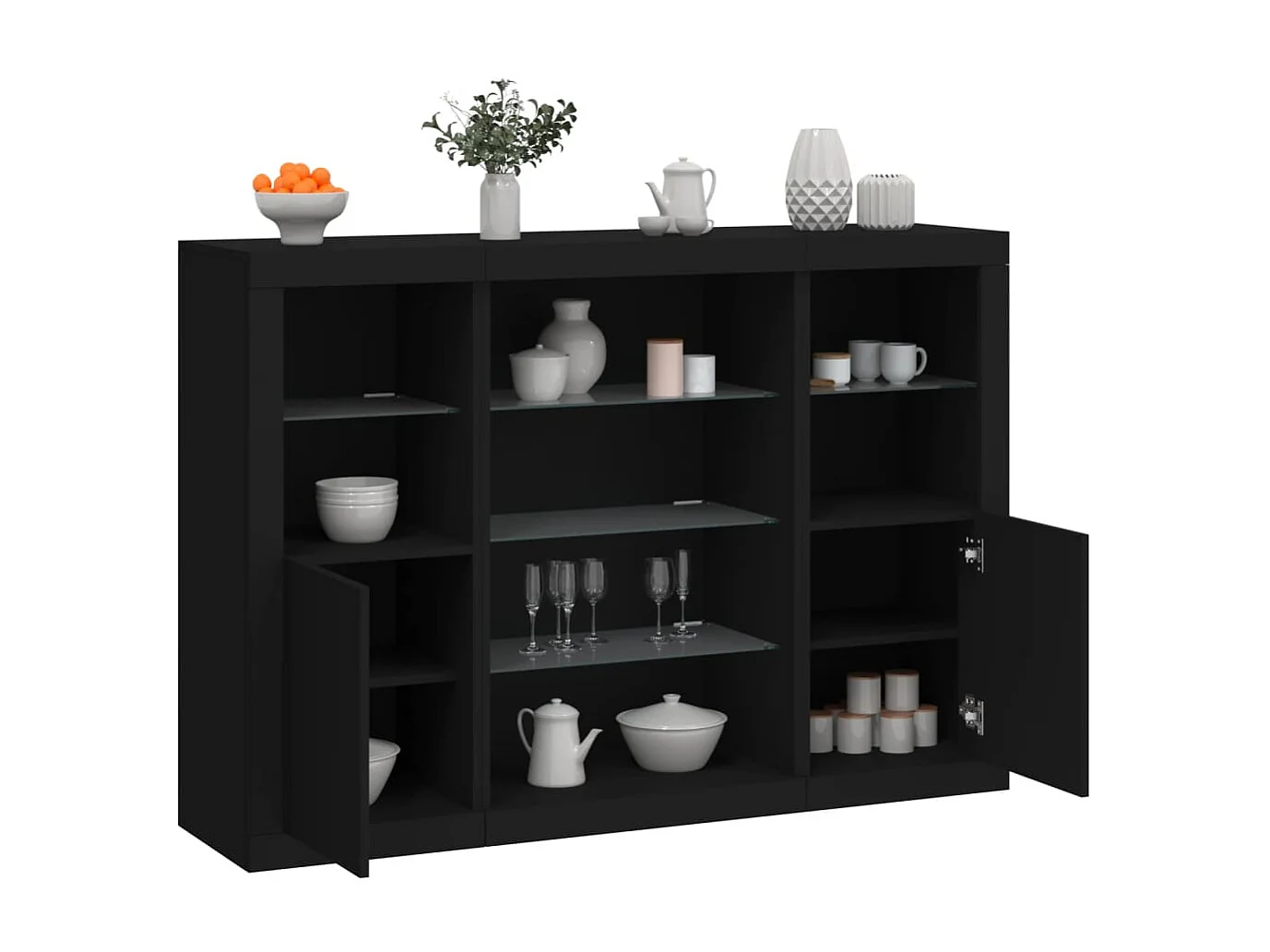 Sideboards Schwarz Anrichten mit LED-Leuchten im 3er-Set Anrichten Holzwerkstoff -RM64060