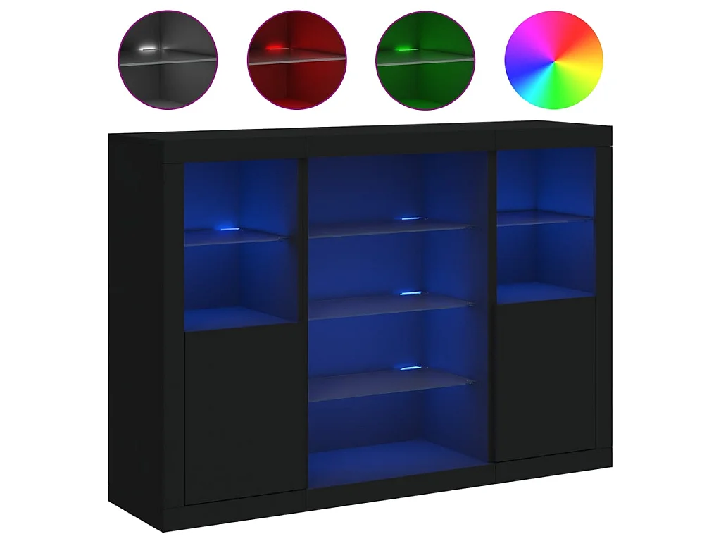 Sideboards Schwarz Anrichten mit LED-Leuchten im 3er-Set Anrichten Holzwerkstoff -RM64060