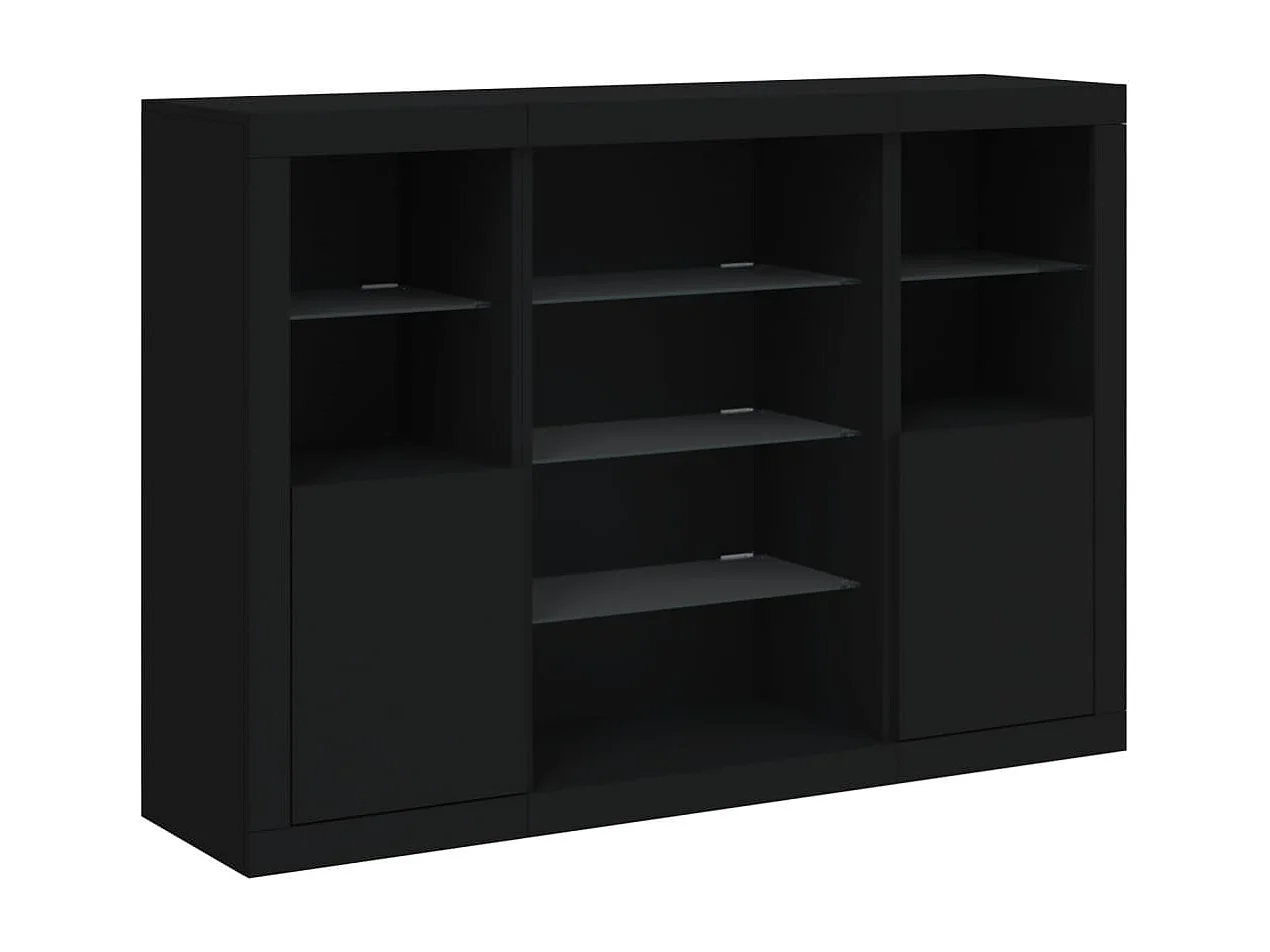 Sideboards Schwarz Anrichten mit LED-Leuchten im 3er-Set Anrichten Holzwerkstoff -RM64060