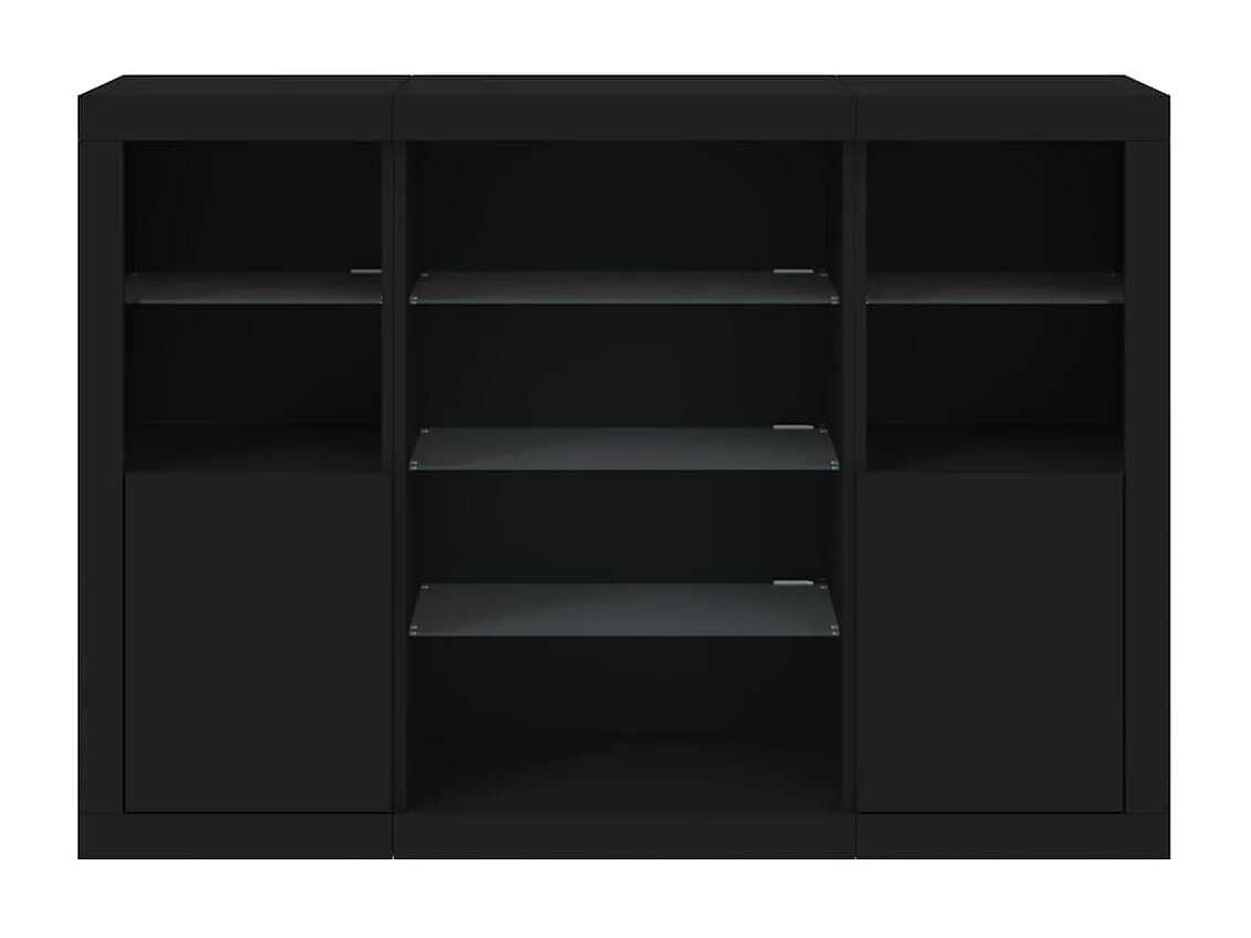 Sideboards Schwarz Anrichten mit LED-Leuchten im 3er-Set Anrichten Holzwerkstoff -RM64060