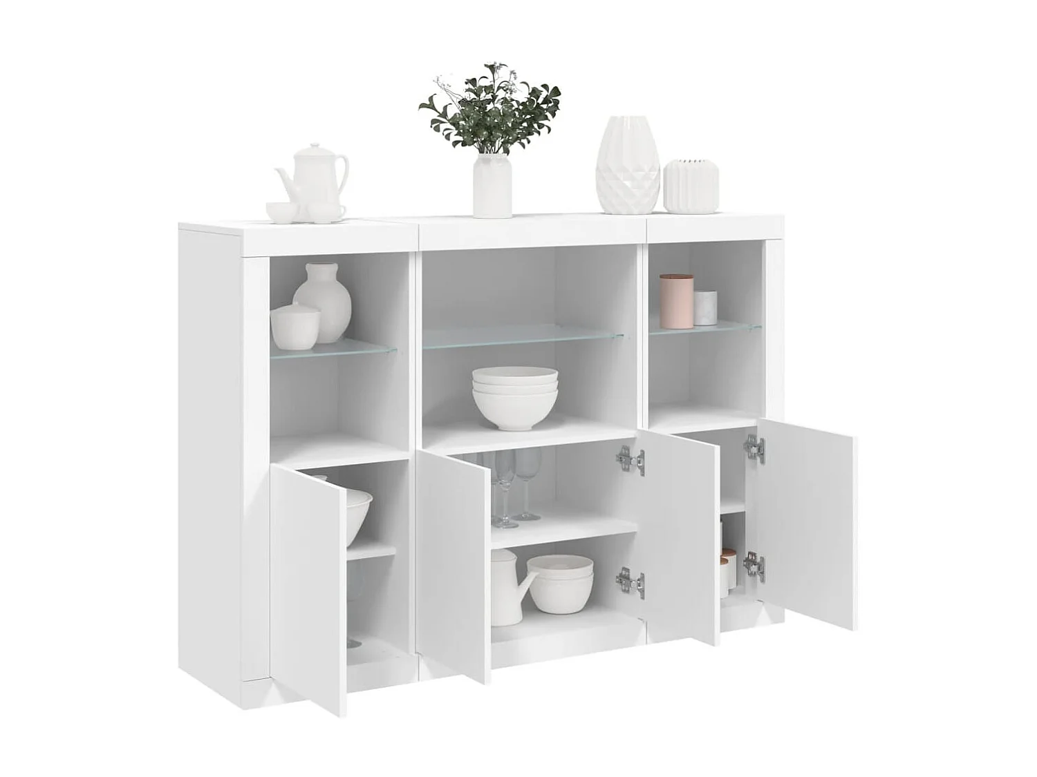 Sideboards mit LED-Leuchten im 3er-Set Anrichten Weiß Holzwerkstoff -RM42276