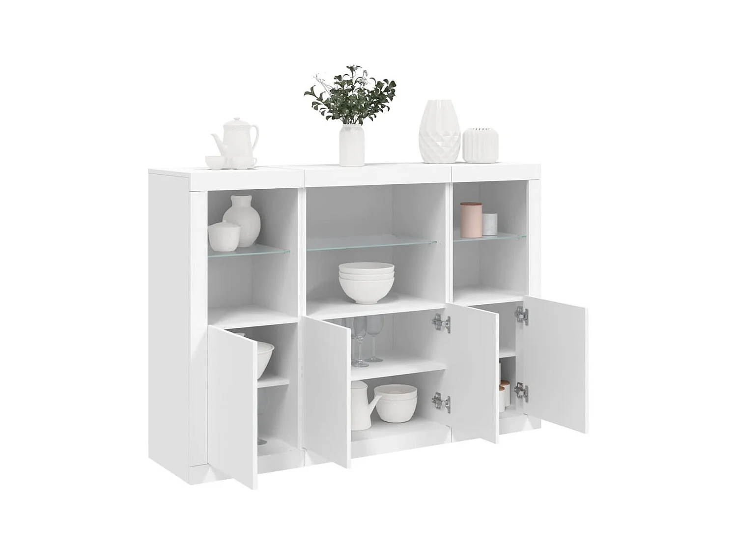 Sideboards mit LED-Leuchten im 3er-Set Anrichten Weiß Holzwerkstoff -RM42276