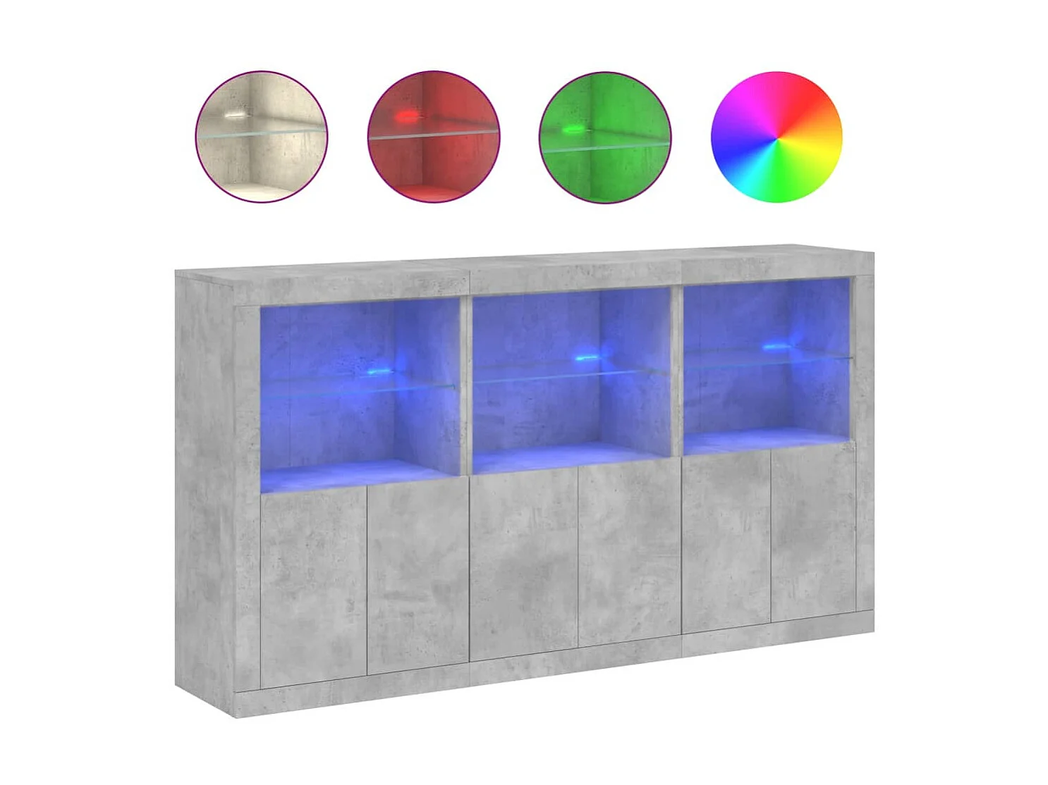 Sideboard mit LED-Leuchten - Anrichte Betongrau 181,5x37x100 cm -RM66957