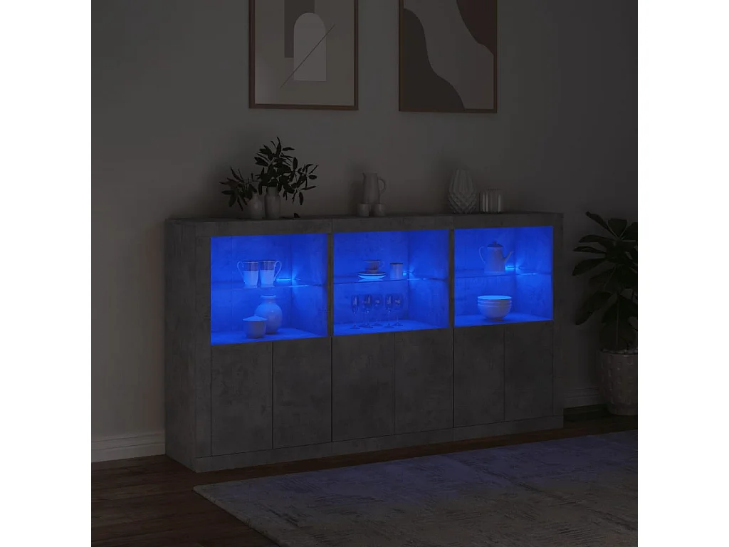 Sideboard mit LED-Leuchten - Anrichte Betongrau 181,5x37x100 cm -RM66957